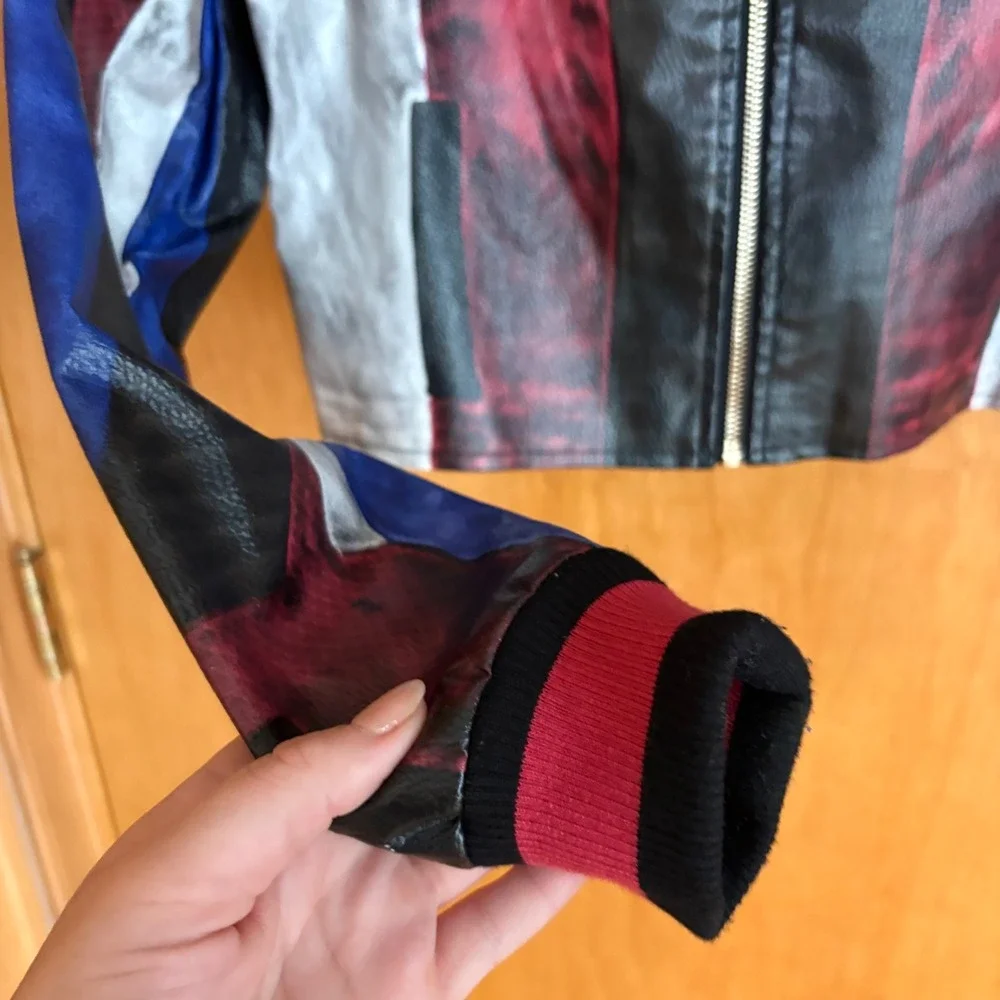 Disney Descendants Red Moto Jacket Kids 11/12 Red Blue Faux Leather Cropped